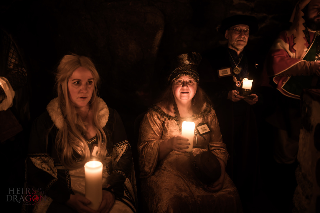 Lady Tully, Lord Tully, and Princess Aemma at the Faith of the Seven prayer service